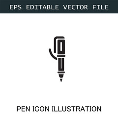 Pen Icon Logo Vector Image in Black and White for Stationery Branding and Graphic Design
