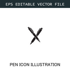 Pen Icon Logo Vector Image in Black and White for Stationery Branding and Graphic Design
