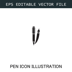 Pen Icon Logo Vector Image in Black and White for Stationery Branding and Graphic Design
