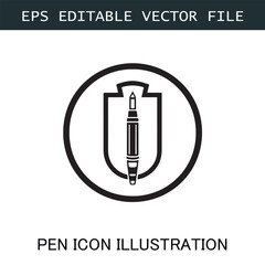Pen Icon Logo Vector Image in Black and White for Stationery Branding and Graphic Design
