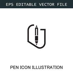 Pen Icon Logo Vector Image in Black and White for Stationery Branding and Graphic Design
