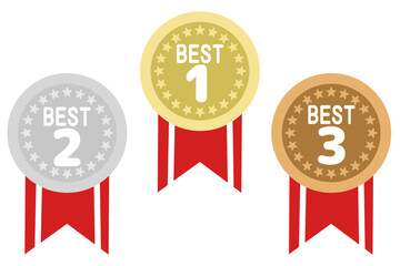 シンプルなメダルアイコン ライン入りリボン付き 金銀銅　(ベクター素材)