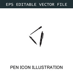 Pen Icon Logo Vector Image in Black and White for Stationery Branding and Graphic Design
