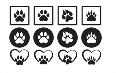 Heart and Paw Print Vector Icons Set, Victor illustration, eps 10.