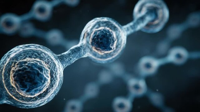 Microscopic Cellular Structure: Intricate detail of interconnected cells, highlighting their complex internal structures and intercellular connections.