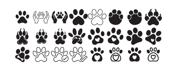 Heart and Paw Print Vector Icons Set, Victor illustration, eps 10.