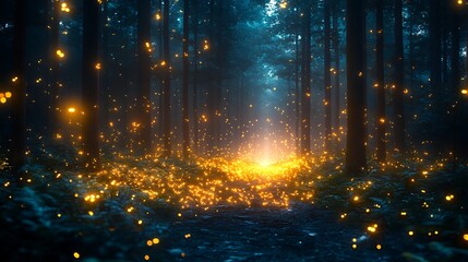 Magical Night in a Firefly Forest High Resolution Picture