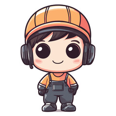 Obraz premium Cheerful Cartoon Construction Worker in Protective Gear