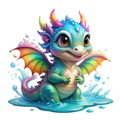 Fototapeta premium Rainbow Baby Dragon: Magical Creature Art
