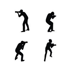 Street Photographer Silhouette Vector Set Featuring Male and Female Figures with Cameras Isolated on White Background