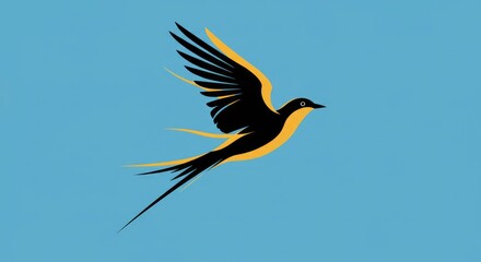 Obraz premium Elegant Black and Gold Bird in Flight: A Minimalist Artwork