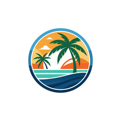 Travel, Beach and palm trees trees in the ocean template for logo Isolated white background