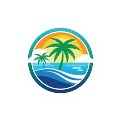 Travel, Beach and palm trees trees in the ocean template for logo Isolated white background