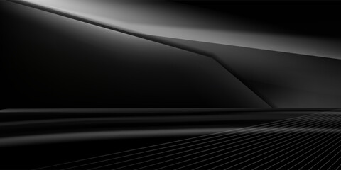 3D rendering of black and grey neon abstract geometric background. Scene for advertising design, showroom, technology, future, modern, sports, games, metaverse, cosmetics, warehouse, garage. © alfan