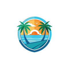 Travel, Beach and palm trees trees in the ocean template for logo Isolated white background
