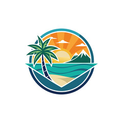 Obraz premium Travel, Beach and palm trees trees in the ocean template for logo Isolated white background
