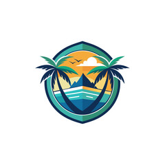 Obraz premium Travel, Beach and palm trees trees in the ocean template for logo Isolated white background