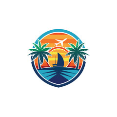 Obraz premium Travel, Beach and palm trees trees in the ocean template for logo Isolated white background