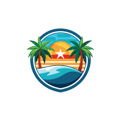 Travel, Beach and palm trees trees in the ocean template for logo Isolated white background