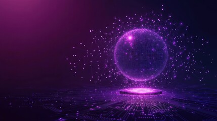 Obraz premium Futuristic glowing sphere on circuit board, digital data network concept.