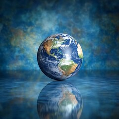 Fototapeta premium Earth globe reflection on water