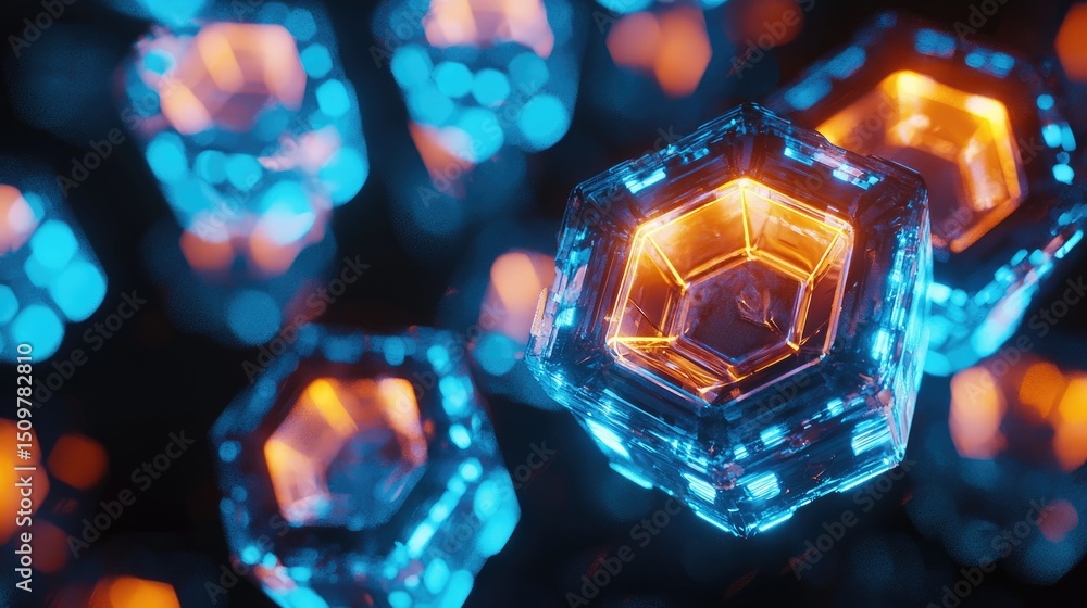 Aufkleber abstract hexagonal forms glowing with vibrant colors.