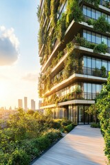 Verdant skyscraper overlooking city