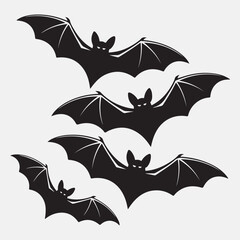 Black silhouette illustration of multiple flying bats for halloween or spooky themed designs.