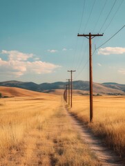 Obraz premium Abandoned power poles standing tall in the fields