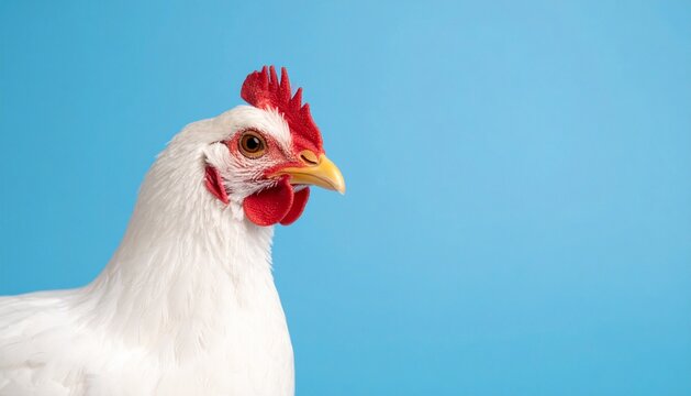 Photo of a Broiler chicken on plain blue background