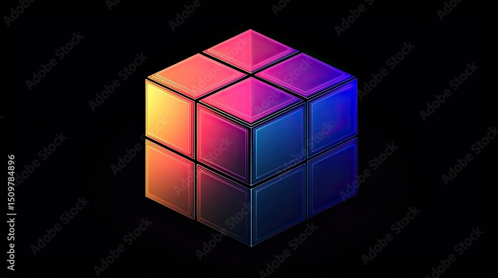 Poster geometric cube with vibrant color transitions.
