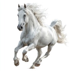 Obraz premium White horse running isolated image stock photo equestrian animal equine mammal wild mustang thoroughbred