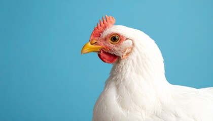 Photo of a Broiler chicken on plain blue background