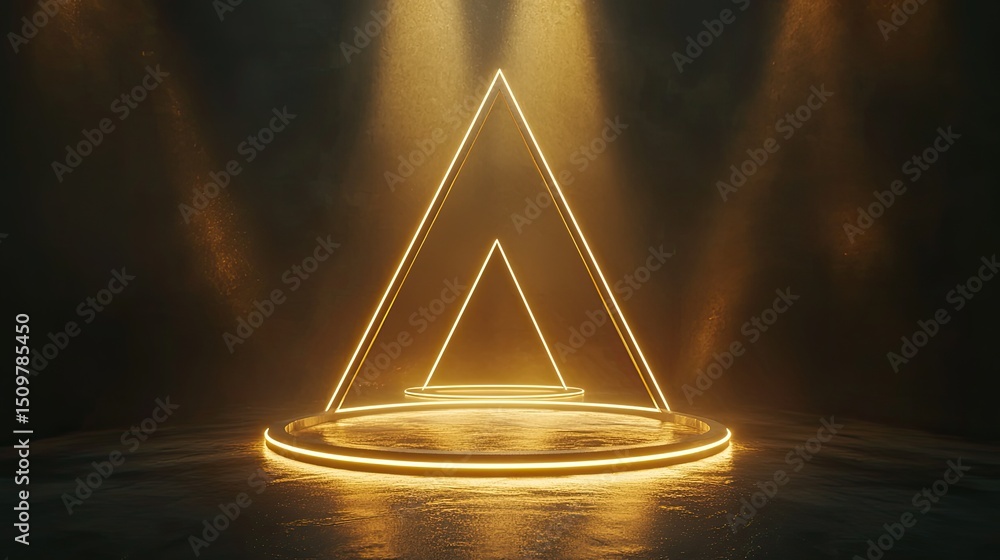 Poster illuminated triangular shapes on a circular podium.