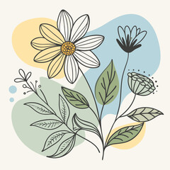Botanical and abstract doodle vector set – Flowers, leaves, geometric shapes, and organic forms for print, clipart, wallpaper, and modern home decor wall art.