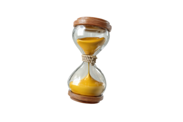 PNG Wooden frame hourglass with flowing sand on black background