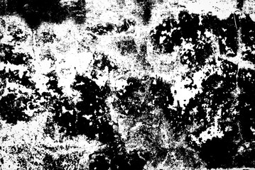 An abstract black and white background with ink, paint, and dirt splattered in a stained textured pattern