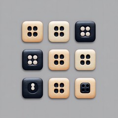 Nine decorative square buttons arranged in a three by three grid