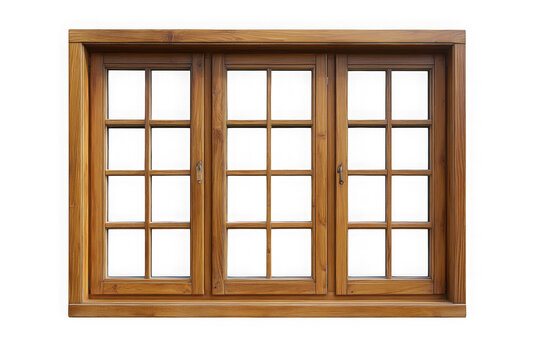 Fototapeta Detailed wooden window frame with three panes architecture interior design element photography, isolated on transparent background