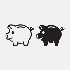 Simple piggy bank icons in black and white for finance and savings concepts