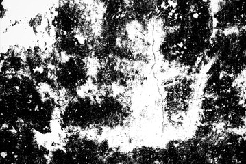 An abstract black and white background with ink, paint, and dirt splattered in a stained textured pattern