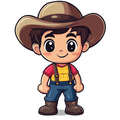 Obraz premium Cheerful Cartoon Cowboy with Brown Hat Suspenders and Boots