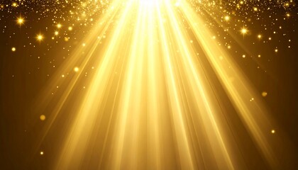 輝く光と金色の粒子が降り注ぐ、神秘的なエネルギーの表現A mysterious energy expression with shining light and golden particles falling.