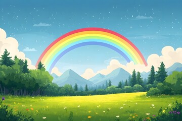 Rainbows reflecting the fields after rain