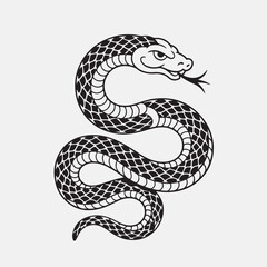 Fototapeta premium Stylized black and white serpent graphic illustration on a plain white background