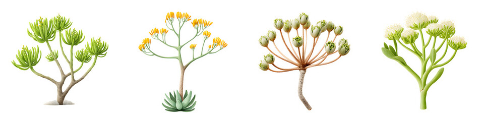 Obraz premium Vibrant tropical plants featuring green leaves and colorful blossoms, showcasing a modern botanical style for nature enthusiasts and decorative arts, ideal for illustrations and design projects