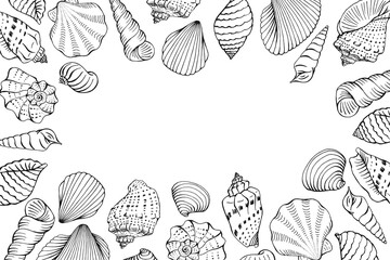 Frame with seashells. Hand drawn vector illustration.