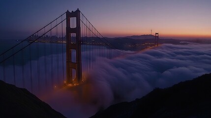 Fototapeta premium Golden Gate Bridge shrouded in a magnificent twilight mist.