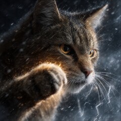 Obraz premium Intense Feline Portrait Amidst Electric Storm: A Striking Visual Depiction of Power and Grace