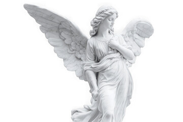 High-resolution angel statue with wings png, perfect for graphic design and art projects, white angelic figure, digital art, isolated on transparent background
